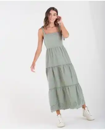 NAF NAF Vestido largo para mujer verde de tiras con hombros anudados y nido de abeja oferta