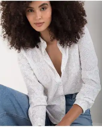 NAF NAF Camisa para mujer cruda manga larga con bordados perforados allover oferta