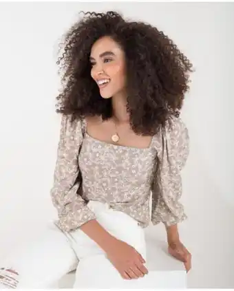 NAF NAF Camisa para mujer café manga 3/4 con escote recto y volumen en las mangas oferta