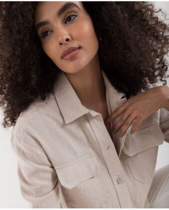 NAF NAF Camisa para mujer cruda manga larga cropped en mezcla de lino oferta