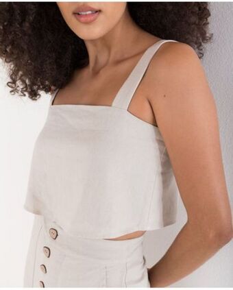 NAF NAF Camisa para mujer beige de tiras cropped en mezcla de lino oferta