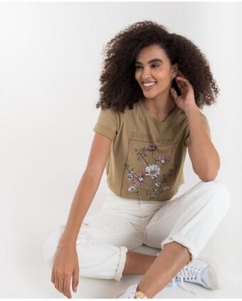 NAF NAF Camiseta para mujer verde manga corta con gráfico localizado oferta