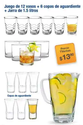 TVentas Juego de 12 Vasos + 6 Copas de Aguardiente + Jarra de 1.5 Litros oferta