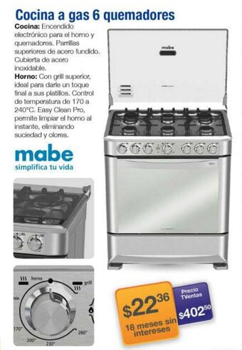 TVentas Mabe Cocina a Gas 6 Quemadores oferta