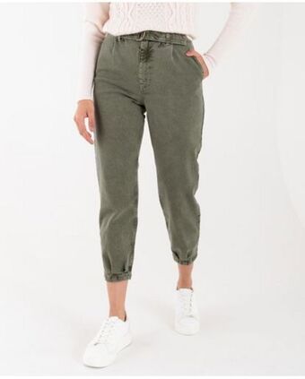 NAF NAF Pantalón para mujer verde slouchy tiro súper alto con cinturón oferta