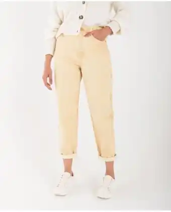 NAF NAF Pantalón para mujer amarillo baggy tiro súper alto deslavado oferta
