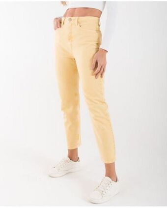 NAF NAF Pantalón para mujer amarillo mom tiro súper alto con efecto deslavado oferta