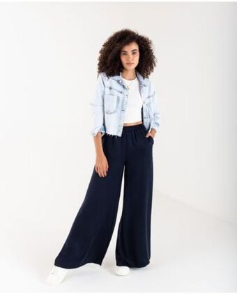 NAF NAF Pantalón para mujer azul wide leg long tiro súper alto con cintura elástica oferta