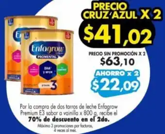 Farmacias Cruz Azul Enfagrow Premium E3 Sabor a Vainilla 2x800g oferta