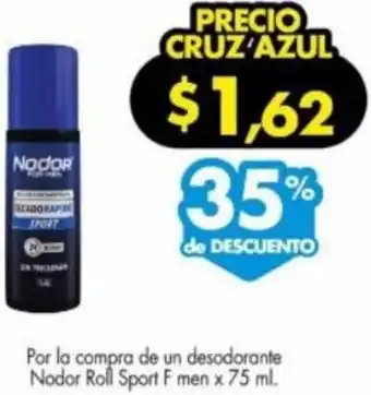 Farmacias Cruz Azul Desodorante Nodor Roll Sport F Men 75ml oferta