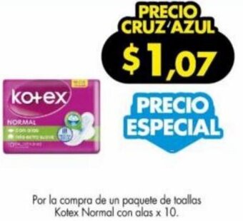 Farmacias Cruz Azul Kotex Normal con Alas x 10 oferta