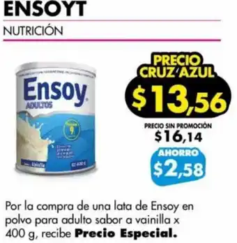 Farmacias Cruz Azul Ensoy Polvo para Adulto Sabor a Vainilla 400g oferta