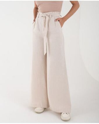 NAF NAF Pantalón para mujer crudo palazzo tiro súper alto con cinturón para anudar oferta