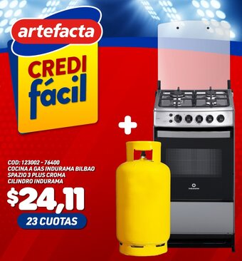 Artefacta Cocina a Gas Indurama Bilbao Spazio 3 Plus Croma Cilindro Indurama oferta