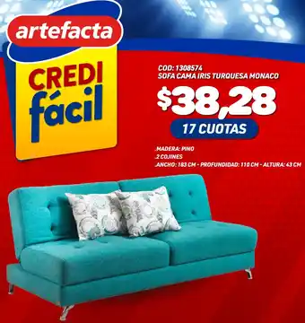 Sofa Cama Iris Tuquesa Monaco 138cm