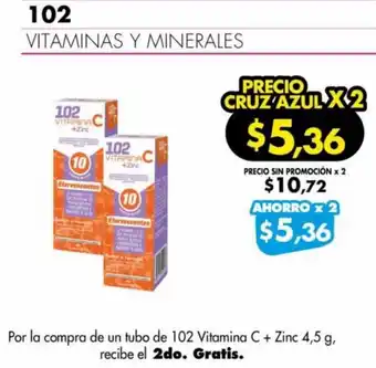 Farmacias Cruz Azul 102 Vitamina C + Zinc 4,5g oferta