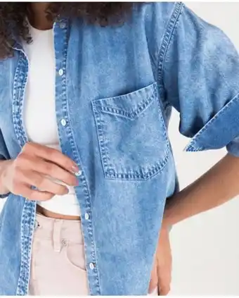 NAF NAF Camisa para mujer azul manga larga en denim suave oversize oferta
