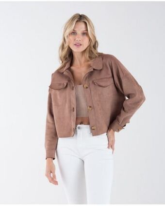 NAF NAF Chaqueta para mujer café cropped en tejido piel de durazno oferta