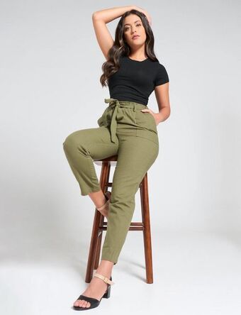 Moda RM Pantalón con amarrado verde oliva oferta