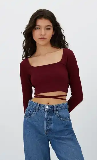Stradivarius Crop top tiras espalda manga larga oferta