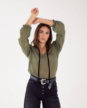 NAF NAF Camisa para mujer verde manga larga semitransparente oferta