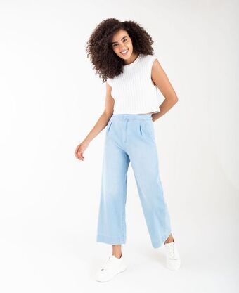 NAF NAF Pantalón para mujer azul wide leg tiro súper alto con lyocell tencel™ sostenible oferta