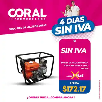 Coral Hipermercados Bomba de Agua Shineray Gasolina 6.5HP 3" 3600 6B106B1 oferta