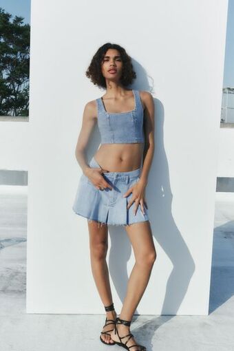 ZARA Top crop denim oferta