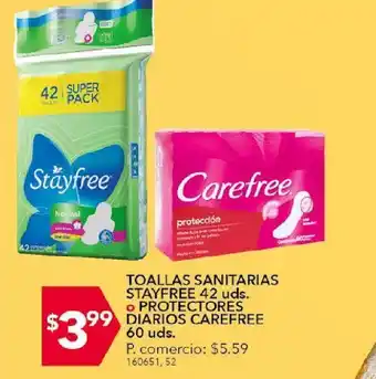 Tia Toallas sanitarias stayfree 42un ó protectores diarios carefree 60un oferta