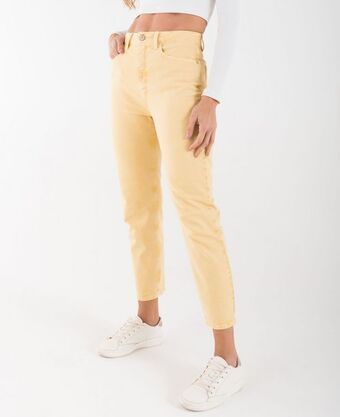 NAF NAF Pantalón para mujer amarillo mom tiro súper alto con efecto deslavado oferta