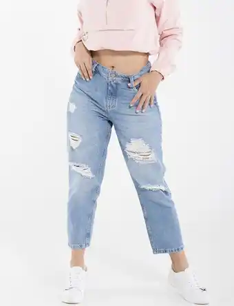 Moda RM Jean mom roto azul claro oferta