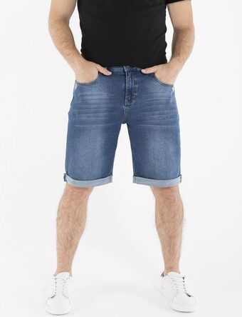 Moda RM Bermuda denim con doblez azul oscuro oferta
