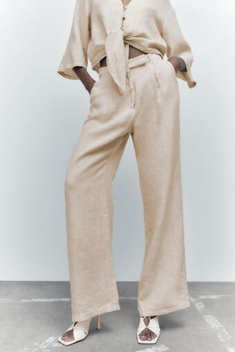 ZARA Pantalón ancho lino oferta