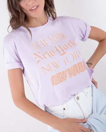 NAF NAF Camiseta para mujer morada manga corta con gráfico localizado oferta
