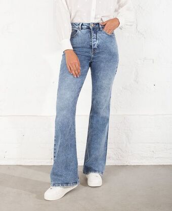 NAF NAF Jean para mujer azul claro flare tiro súper alto con efecto deslavado oferta