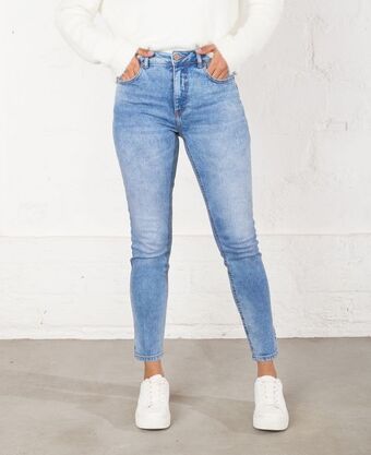 NAF NAF Jean para mujer azul medio push up tiro súper alto con detalle de aberturas oferta