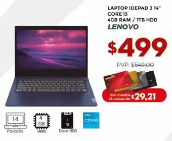 Tia Laptop lenovo ideapad 3 14" core i3 4gb ram/ 1tb hdd oferta