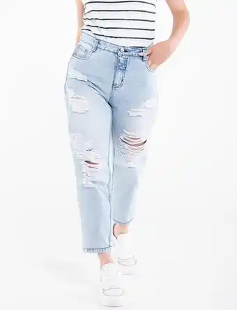 Moda RM Jean mom con desgaste oferta