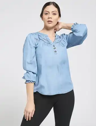 Moda RM Blusa tencel manga larga azul claro oferta