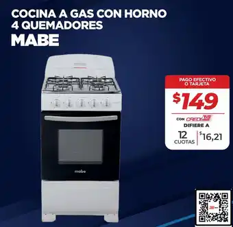 Tia Mabe cocina a gas con horno 4 quemadores oferta