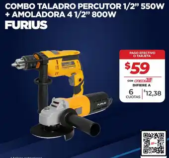 Tia Furius combo taladro percutor 1/2” 550w + amoladora 4 1/2” 800w oferta