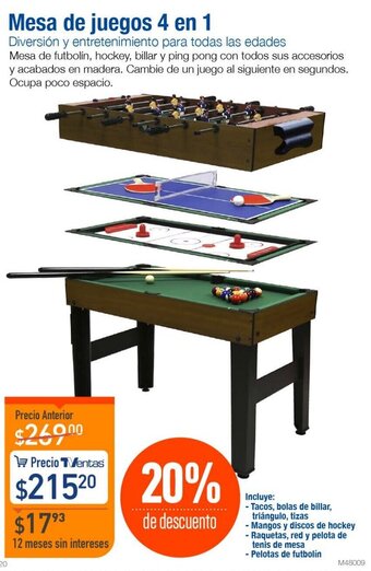 TVentas Mesa de Juegos 4 en 1 oferta