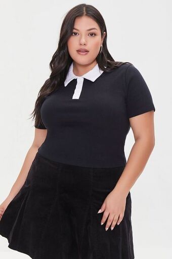 Forever 21 Plus size contrast-trim polo shirt oferta