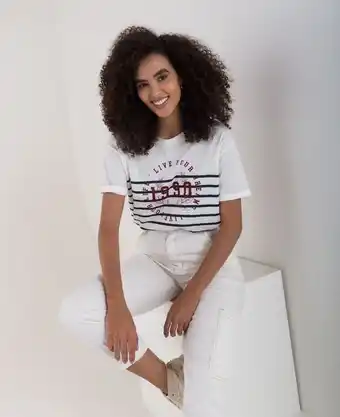 NAF NAF Camiseta para mujer cruda manga corta con estampados combinados oferta