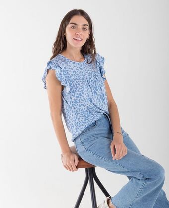 NAF NAF Camisa para mujer manga corta full estampada lyon infaltable oferta