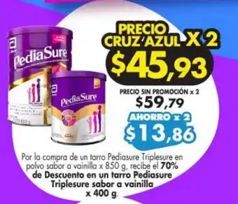 Farmacias Cruz Azul Pediasure Triple Sabor a Vainilla x 400g oferta