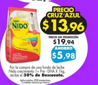 Farmacias Cruz Azul Nido Crecimiento 1+ Pre DHA x 1 kg oferta