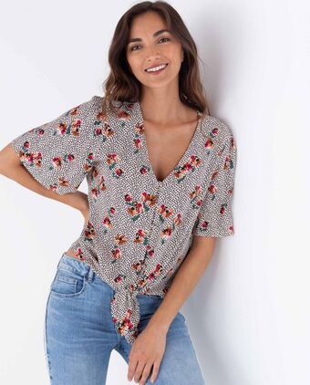 NAF NAF Camisa para mujer manga corta con lunares y estampado floral oferta