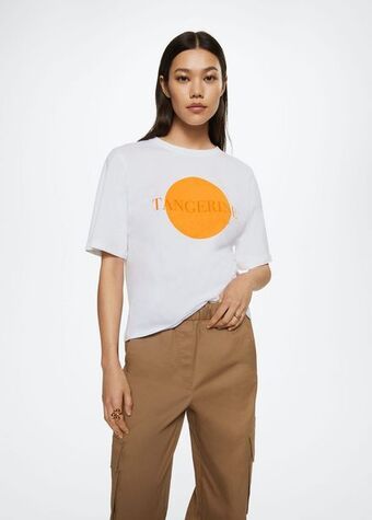 Mango Camiseta algodón estampado oferta