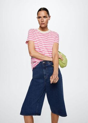 Mango Camiseta algodón rayas oferta